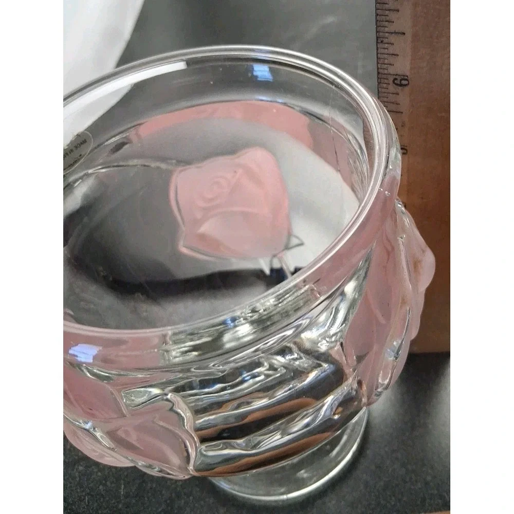 Vintage 1980s Made In France Raised Pink Rose Heavy Crystal Vase